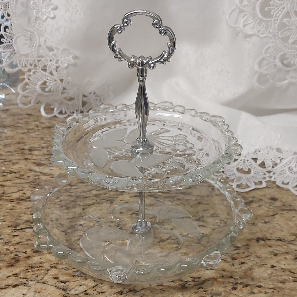 Vintage, very old elegant Two-Tier Glass Serving Tray